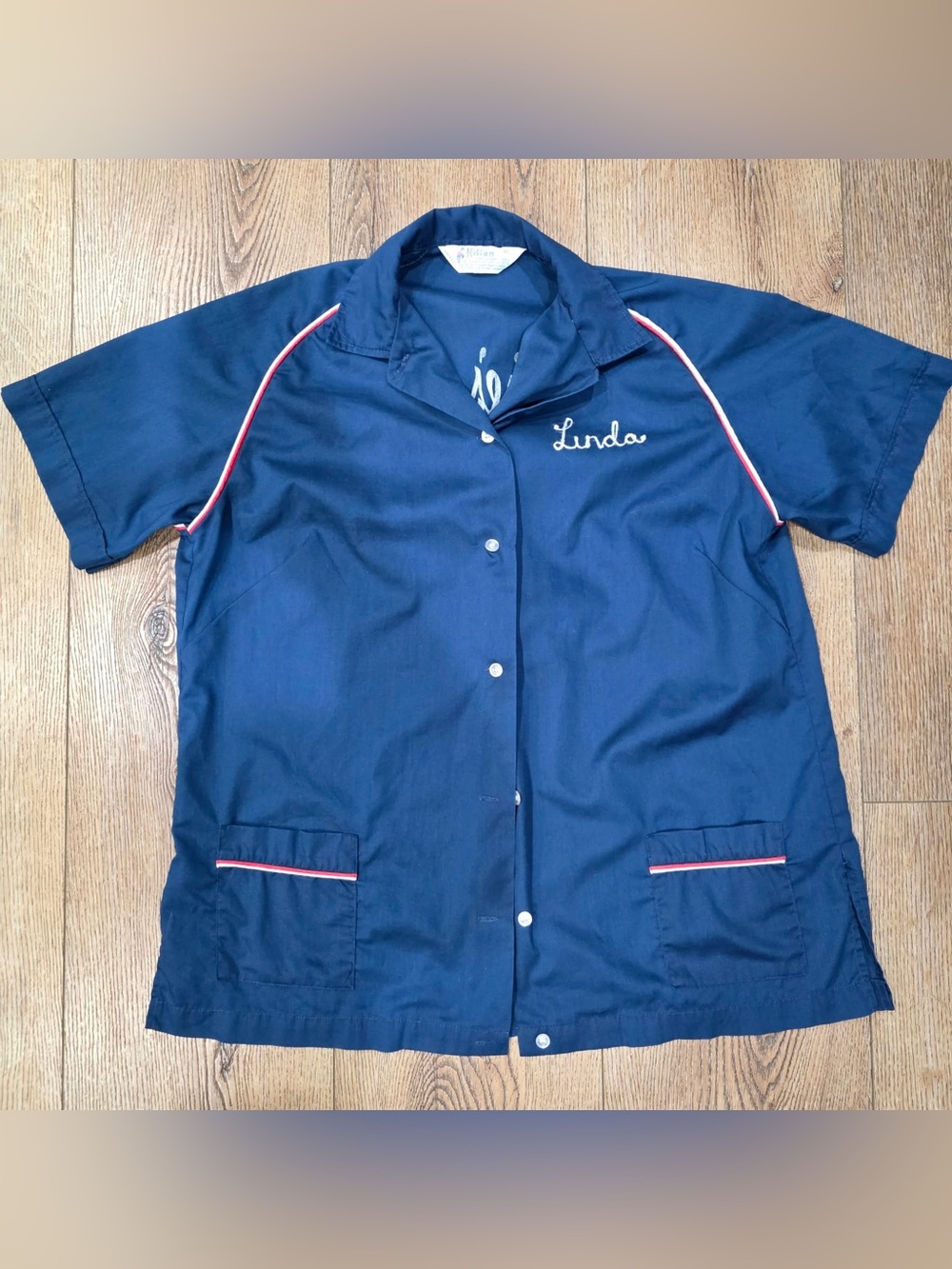 Linda Navy Short-Sleeve Button-Front Casual Shirt
